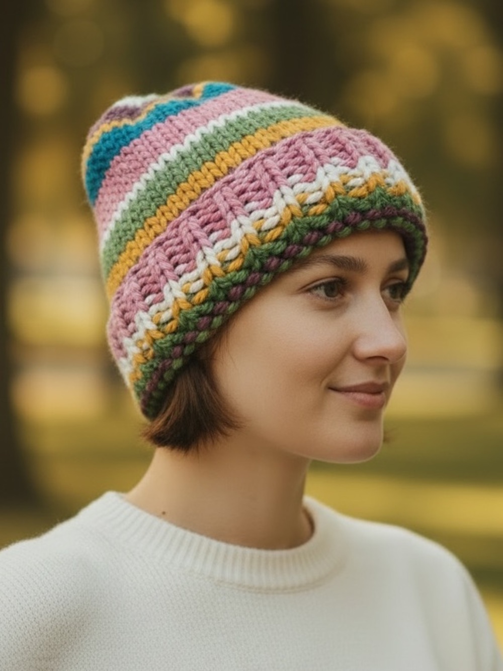 NEW Handknit Wool Blend Knit Winter Hat Beanie Wildflower Festival Adult OSFA